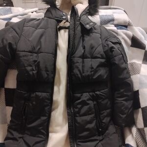 Black Puffer Jacket with Faux Fur Hood